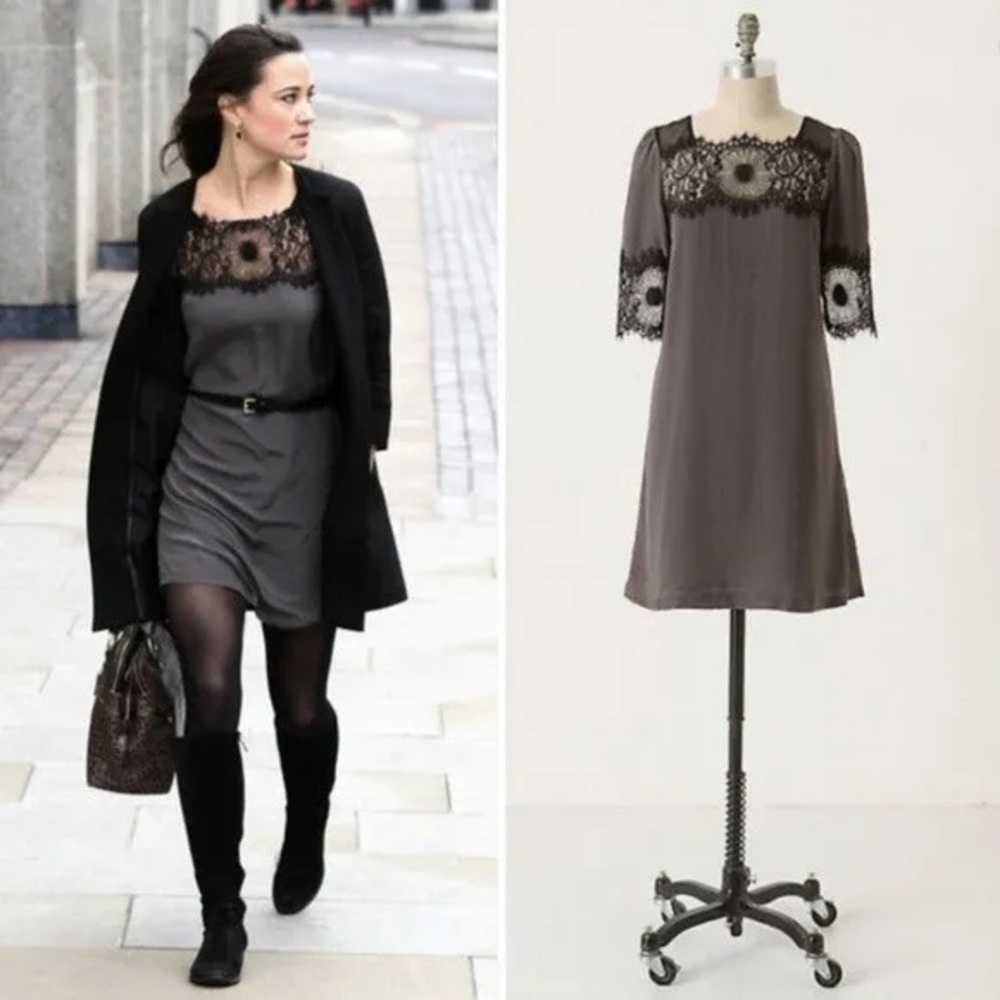Lil Black 100% Silk Lace Detail Dress N245-44